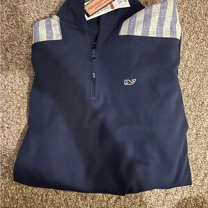 Vineyard Vines Navy Pullover with Striped Accents